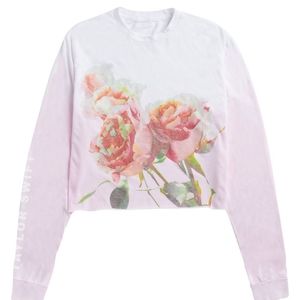Taylor Swift Lover Long Sleeve Crop Top (S) - Pink with Glitter Flowers